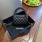 Chanel Mini Top Handle Flap Bag Black Quilted Leather Gold Hardware