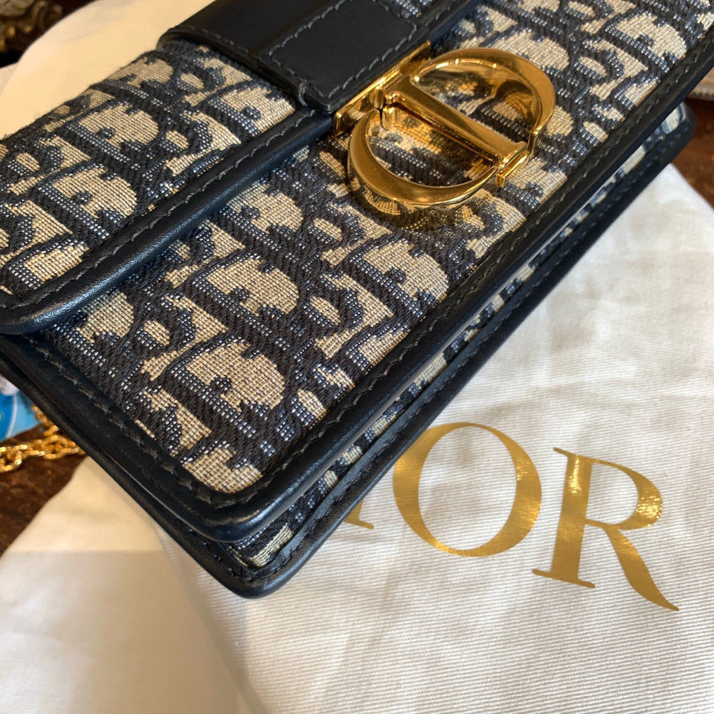 Dior 30 Montaigne Shoulder Bag Navy Blue Dior Oblique Canvas Gold Hardware