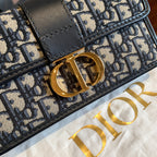 Dior 30 Montaigne Shoulder Bag Navy Blue Dior Oblique Canvas Gold Hardware
