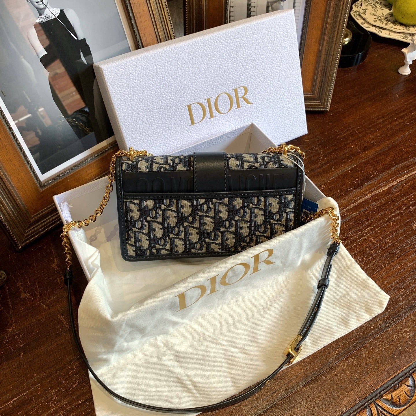 Dior 30 Montaigne Shoulder Bag Navy Blue Dior Oblique Canvas Gold Hardware