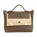 Pre-owned Hermes 24/24 Handbag Taupe Grained Leather Silver Hardware
