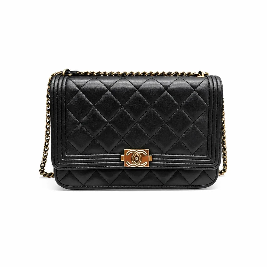 CHANEL Le Boy WOC | Black Lambskin | Silver Chain