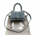 Balenciaga Hourglass Bag Blue Denim Aged Silver Hardware