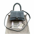 Balenciaga Hourglass Bag Blue Denim Aged Silver Hardware
