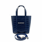 Balenciaga Everyday Tote Bag Navy Blue Crocodile-Embossed Leather Silver Hardware