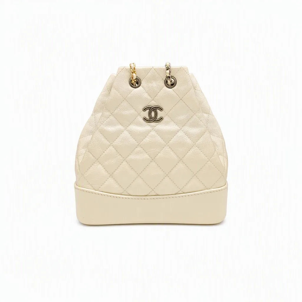 Chanel Gabrielle Small Backpack Off-white Quilted Leather Mixed-Metal Hardware