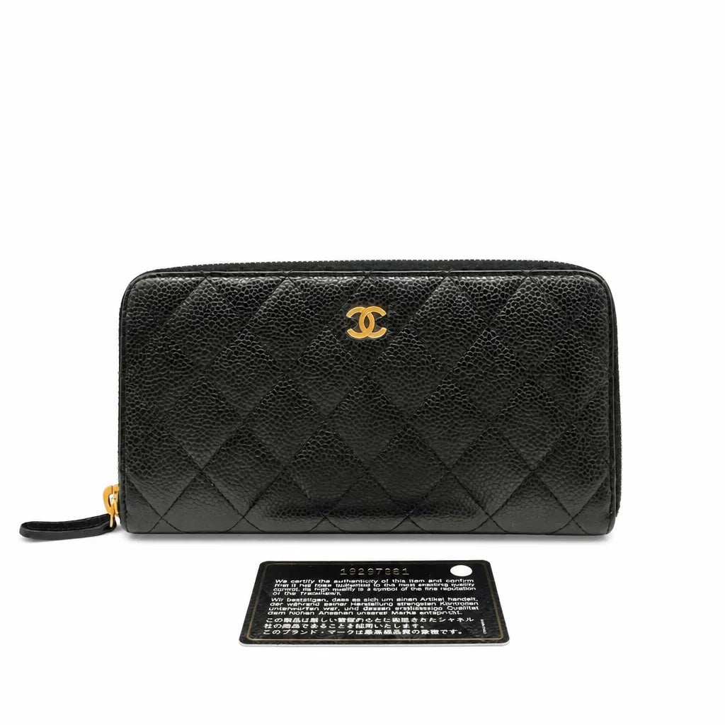 Chanel Classic Long Zip-Around Wallet Black Caviar Gold/Silver Hardware