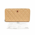 Chanel Classic Zip-Around Wallet Beige Caviar Leather Silver Hardware