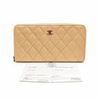 Chanel Classic Zip-Around Wallet Beige Caviar Leather Silver Hardware