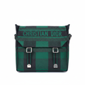 Dior Camp Messenger Bag Gingham Embroidery Green - White Background