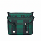 Dior Camp Messenger Bag Gingham Embroidery Green - White Background