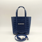Balenciaga Everyday Tote Bag Navy Blue Crocodile - White Background