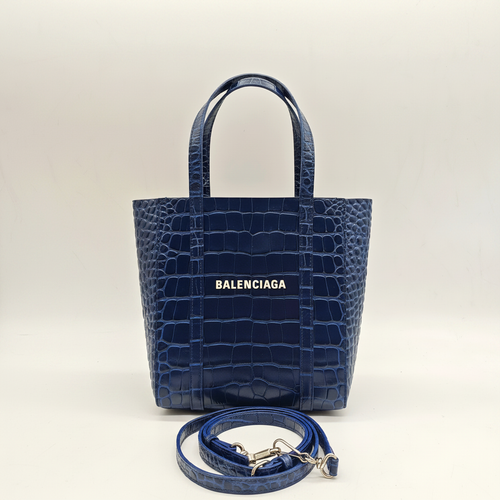 Balenciaga Everyday Tote Bag Navy Blue Crocodile - White Background